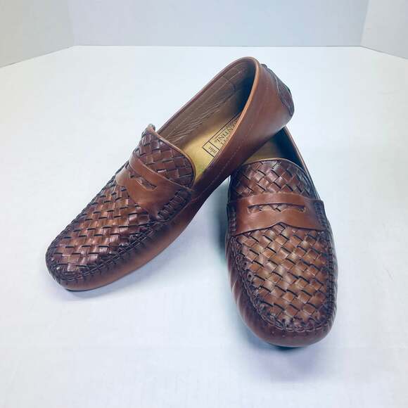 Mercanti Fiorentini Brown Woven Leather Penny Loafers Men’s US 8.5